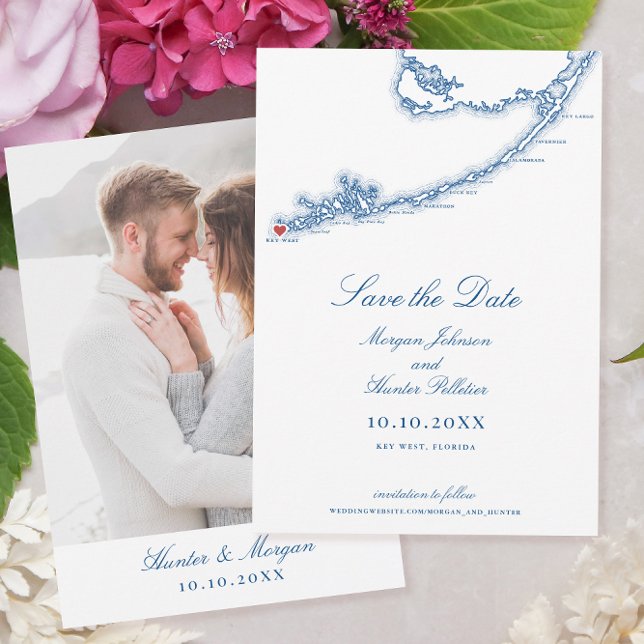 Reserve A Data Armamento Azul de Marinho Elegante do Mapa FL Ocid (Key West FL Map Wedding Save the Date for an elegant navy blue destination wedding )