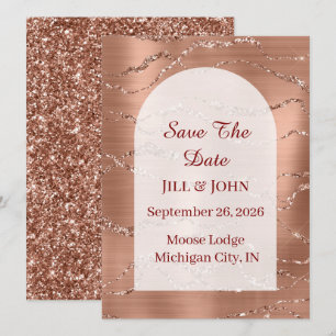 Reserve A Data Arqueado Save The Date Casamento Dourado Rosa Cart
