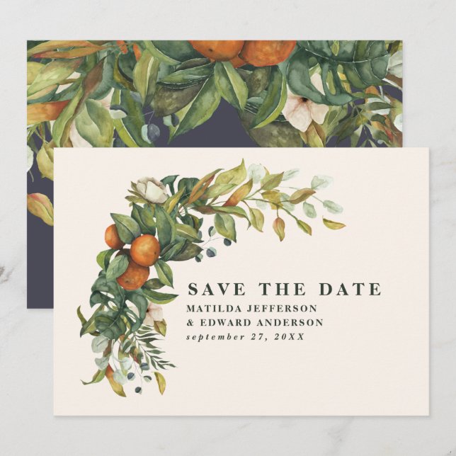 Reserve A Data Arranjo elegante de citrinos botânicos do casament (Frente/Verso)