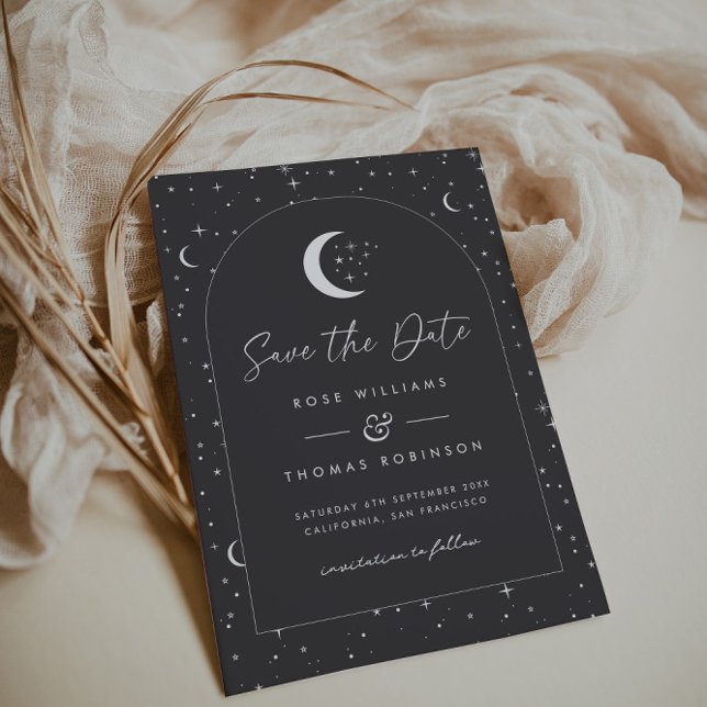Reserve A Data Arranque De Carvão Celestial Salvar A Data (Zazzle Charcoal Celestial Arched Save The Date)
