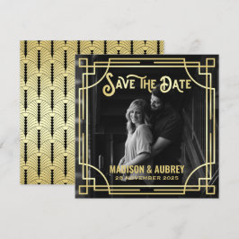 Reserve A Data Art Deco Add Your Photo Elegant Dourado Save the D