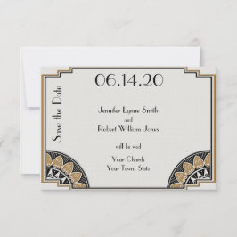 Reserve A Data Art Deco Dourado Posh Wedh Save the Date