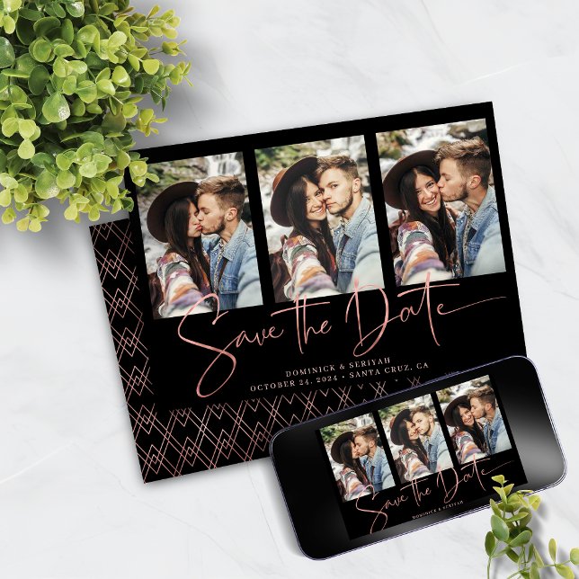 Reserve A Data Art Deco Rosa Dourado Manuscrito Salvar a Data (Art Deco Rose Gold Handwritten Save the Date Card with Digital Download)