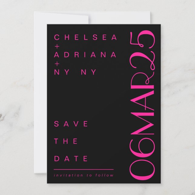 Reserve A Data Art Deco Typografia Pink Black Weding (Frente)