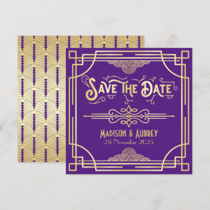Reserve A Data Art Deco Weding Elegante Dourado Excelente Roxo Ga