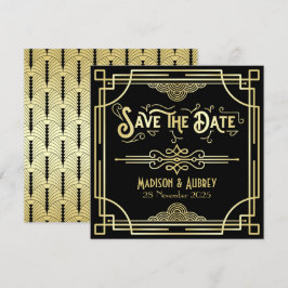 Reserve A Data Art Deco Weding Elegante Excelente Negro Dourado G