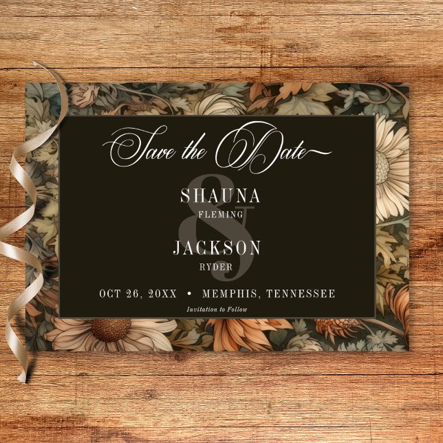 Reserve A Data Art Nouveau Brown William Morris Casamento Floral (Art Nouveau Brown William Morris Floral Wedding Save The Date)