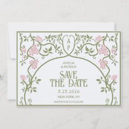 Reserve A Data Art Nouveau Casamento Floral Verde e Rosa