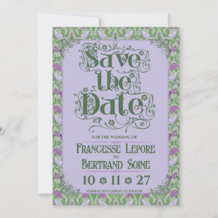Reserve A Data Art Nouveau Elegantes Pombinhos de Amor Lavanda