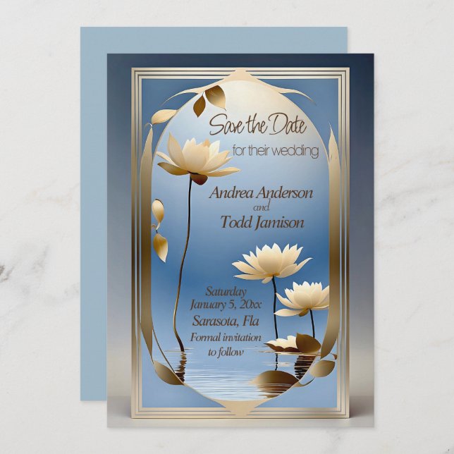 Reserve A Data Art nouveau lotus flores casamento (Frente/Verso)