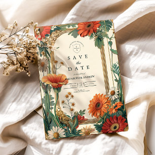 Reserve A Data Art Nouveau Orange Floral Weding
