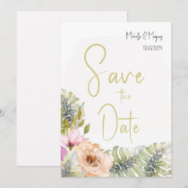Reserve A Data Arte Aquarelado Floral Boho Monstera Tropical