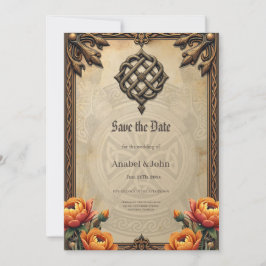 Reserve A Data Arte celta e talão floral em tons quentes.