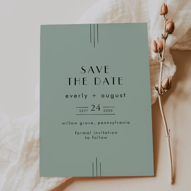 Reserve A Data Arte Clássica CADA VEZ Moderna Deco Sage Casamento (EVERLY Modern Classic Art Deco Sage Green Wedding Save The Date)