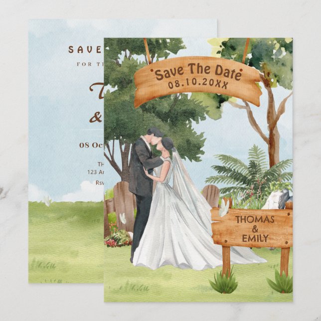 Reserve A Data Arte de casamento em aquarela (Frente/Verso)