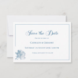 Reserve A Data Arte de Linha Floral Casamento Poeira Azul Branca