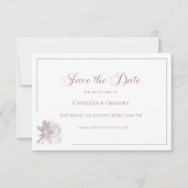 Reserve A Data Arte de Linha Floral Rosa Empoeirado Branco Casame