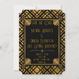 Reserve A Data Arte Deco Casamento Preto e Dourado Guarde o Cartã