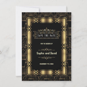 Reserve A Data Arte Deco Dourado Preto Gatsby 1920 Salve a Data