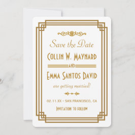 Reserve A Data Arte Deco Simples Branco Save The Date