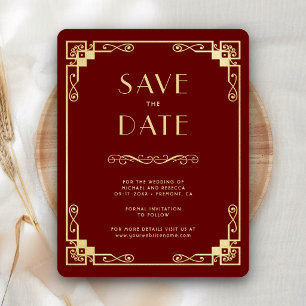 Reserve A Data Arte Deco Vintage Foto de Casamento em Vermelho e