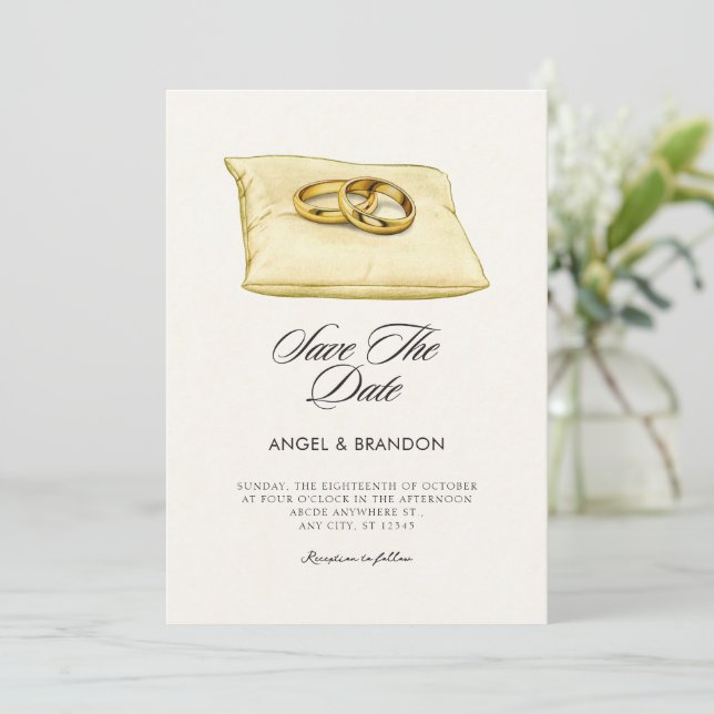 Reserve A Data arte dos anéis de casal de casamento (Em pé/Frente)
