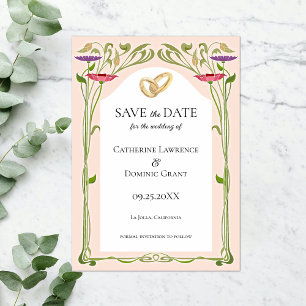 Reserve A Data Arte Elegante Nouveau com Casamento de Anéis