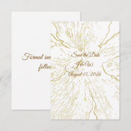 Reserve A Data Arte Floral Dourada em Linha Botânica de Casamento