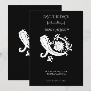 Reserve A Data Arte Floral Preto e Branco – Poster Mandala Mehndi