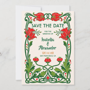 Reserve A Data Arte Floral Vibrante Art Nouveau para Casamento Sa