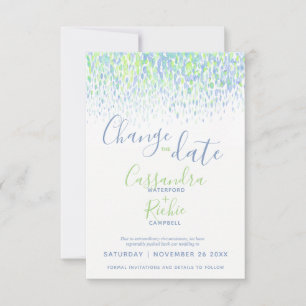Reserve A Data Arte moderna azul verde muda a data do casamento