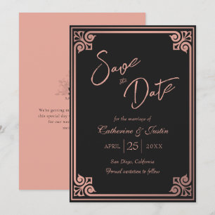 Reserve A Data Arte Moderna Deco Pink Black Peacock Casamento