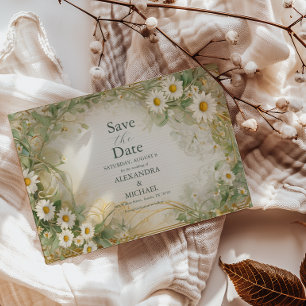 Reserve A Data Arte Nova Margaridas Marfim Verde Casamento Salve