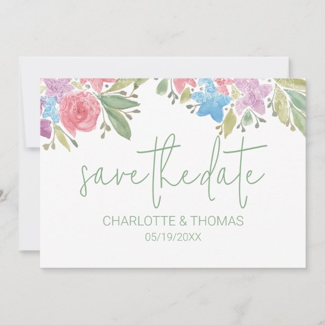 Reserve A Data Artístico Flores Selvagens Cintas Aquáticas (Frente)