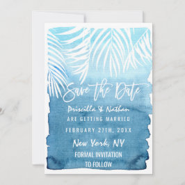 Reserve A Data Árvore branca Palm Fronteira Azul Aquarela