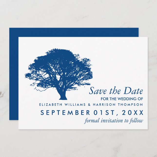 Reserve A Data Árvore de Carvalho Azul, Casamento Russo e Minimal (Frente/Verso)