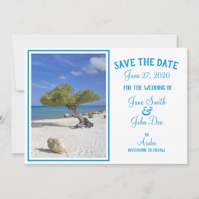 Reserve A Data Árvore de Divi Azul de Casamento de Destino Aruba (Frente)