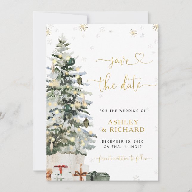 Reserve A Data Árvore de Natal Casamento Save The Date (Frente)