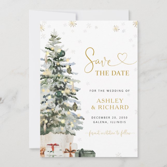Reserve A Data Árvore de Natal Casamento Save The Date (Frente)
