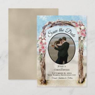 Reserve A Data Árvore de Praia com Floral Vermelho em Aquarela & 