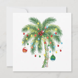 Reserve A Data Árvore tropical de palma de Natal com luzes e orna