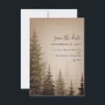 Reserve A Data Árvores Marrom Evergreen Casamento Salvar Data<br><div class="desc">Um casamento elegante salvou a data com a ilustração de uma árvore verde sobre um fundo castanho.</div>