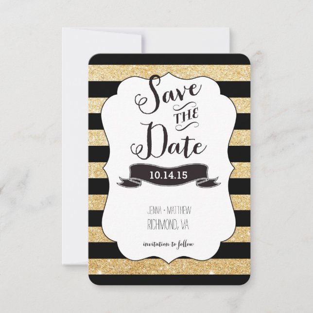 Reserve A Data As faixas pretas e Douradas salvam a data (Frente)