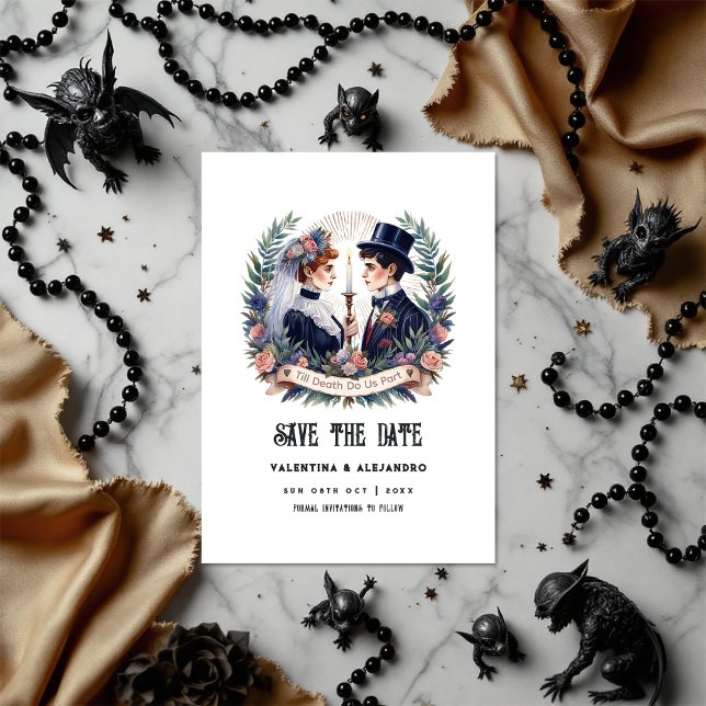 Reserve A Data "Até que a morte nos separe" Foto gótica ("Till Death Do Us Part" Gothic Photo Save The Date)