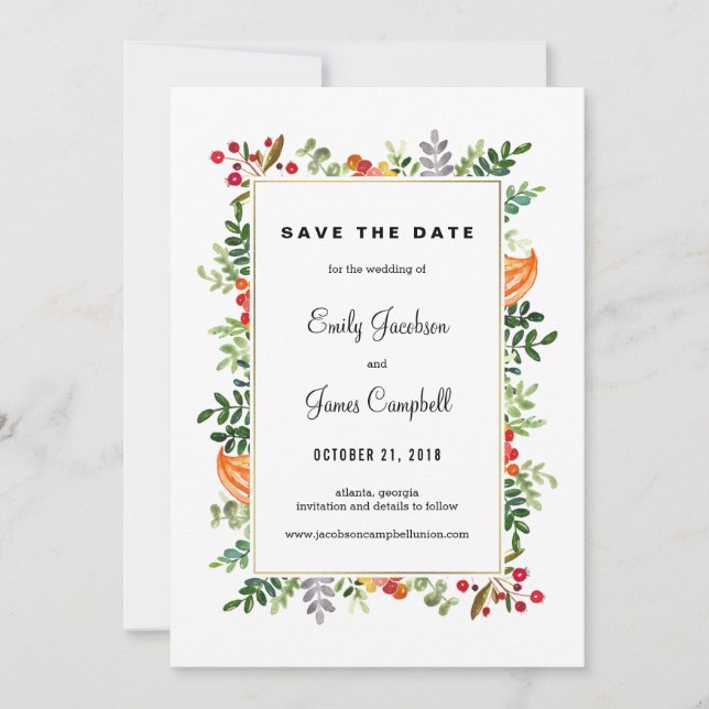 Reserve A Data Autumn Blooms Casamento outono Save The Date Card (Frente)