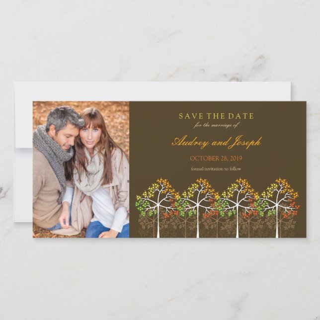 Reserve A Data Autumn Fall Trees Woodland Casamento Salvar A Data (Frente)