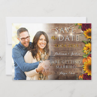 Reserve A Data Autumn Floral Sunflower Rustic Photo Save the Date