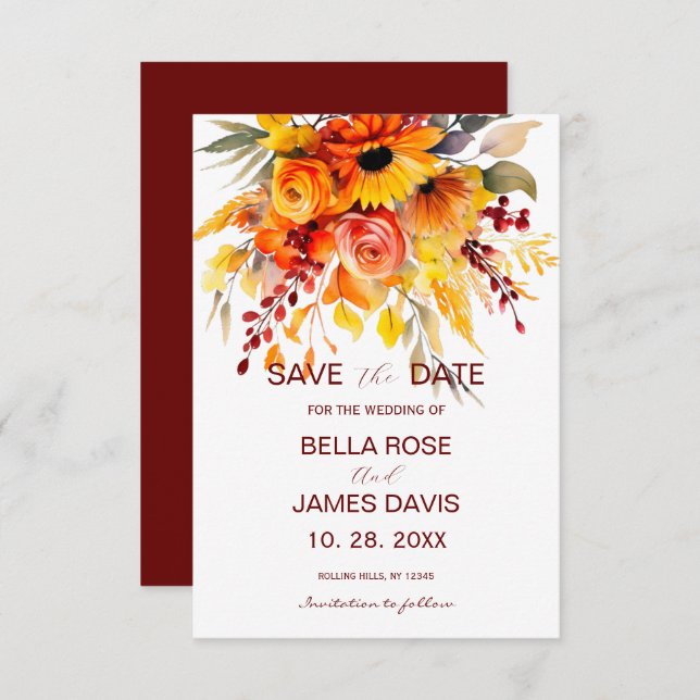 Reserve A Data Autumn Flower Foliage Weding The Date (Salvamento  (Frente/Verso)