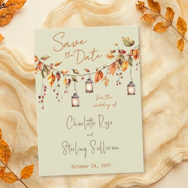 Reserve A Data Autumn Leaves Rustic Watercolor Elegant Wedding (Criador carregado)