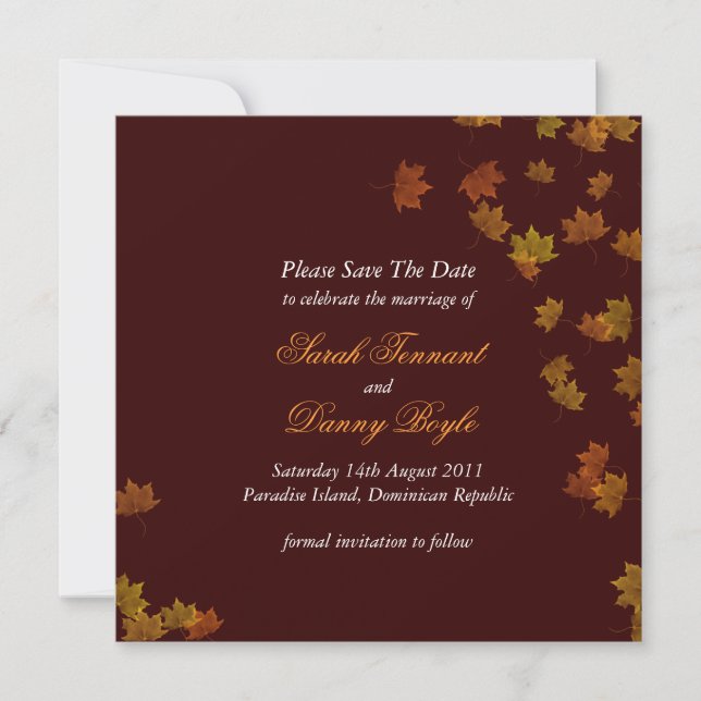 Reserve A Data Autumn Maple Leaf Weding Date - Brown (Frente)